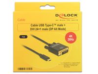 Delock 85320 USB-C-displaykabel USB-C / DVI Adapterkabel USB-C stekker, DVI-D 24+1-polige stekker 1.00 m Zwart Vergulde steekcontacten - thumbnail