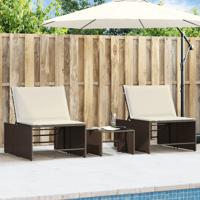 Ligstoelen 2 st met tafel poly rattan bruin - thumbnail