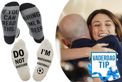 Vaderdagpakket: Sokken met grappige tekst in de aanbieding Vaderdagpakket: Sokken met grappige tekst in de aanbieding