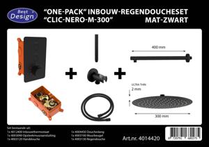 Best-Design One-Pack inbouw-regendoucheset Clic-Nero-M-300