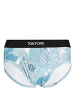 TOM FORD logo-waistband botanical-print briefs - Bleu