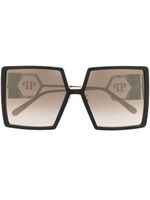 Philipp Plein lunettes de soleil carrées à plaque logo - Noir