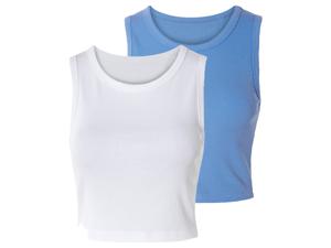 esmara 2 dames croptops (L (44/46), Blauw/Wit)