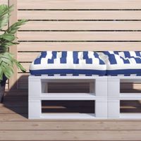 Palletkussen gestreept 60x60x12 cm stof blauw en wit - thumbnail