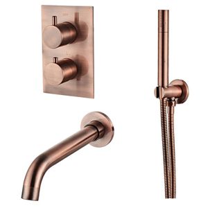 Badkraan SaniClear Copper | Inbouw | Thermostaatkraan | Incl.Inbouwdeel | 2-weg | Rond | Koper geborsteld