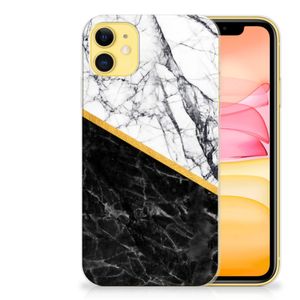 Apple iPhone 11 TPU Siliconen Hoesje Marmer Wit Zwart - Origineel Cadeau Man