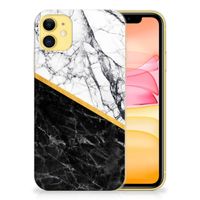 Apple iPhone 11 TPU Siliconen Hoesje Marmer Wit Zwart - Origineel Cadeau Man - thumbnail