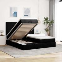 vidaXL Ottoman bed met matrassen en LED's 200x200cm stof zwart, bedframe, ottoman bedframe, bedframe met opbergruimte onder het bed, bedframe met opbergruimte