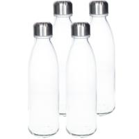 4x Stuks glazen waterfles/drinkfles transparant met Rvs dop 650 ml - thumbnail