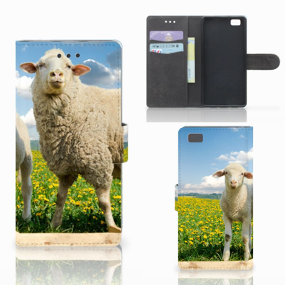 Huawei Ascend P8 Lite Telefoonhoesje met Pasjes Schaap en Lammetje