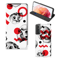 Mobiel BookCase Samsung Galaxy S21 Skull Red