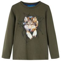 Kindershirt met lange mouwen wolvenprint 140 kakikleurig - thumbnail