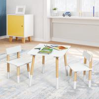 3-Delige Kindermeubelset Houten Kindertafel en 2 Stoelen Kinderactiviteitentafel Wit