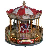 Kerstdorp draaimolen/carrousel - draaiend - met led verlichting en muziek - 23,5 cm - thumbnail