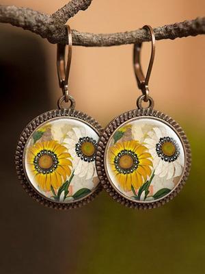 Tijd Steen Bloemen oorbellen