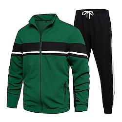 Voor heren Trainingspak sweatsuit Sweatshirt met volledige ritssluiting Zwart Groen Khaki Opstaande boord Kleurenblok Lapwerk 2-stuks Sport Outdoor Dagelijks Feestdagen Streetwear Basic Casual Lightinthebox