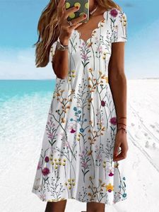 Casual Floral V Neck Short Sleeve Knit Dress