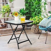 Patio Bijzettafel Vierkante Glazen Tafel met Roestvrij Frame Opvouwbare Koffietafel Zwart