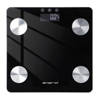 EMERIO Digitale personenweegschaal | meet lichaamsvet - spiermassa - botmassa - BMI | zeer nauwkeurige sensoren | incl. 2x AAA batterijen | max. 180kg | geheugenfunctie | Auto Off | 28x28cm |