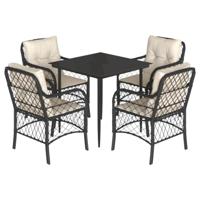 vidaXL 5-delige Tuinset met kussens poly rattan zwart, loungeset, loungeset tuin, loungeset buiten, tuintafel, loungebank tuin, tuinset lounge