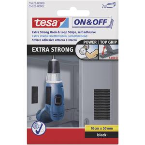 TESA On & Off 55228-00-01 Klittenband Om vast te plakken Haak- en lusdeel, Extra sterk (l x b) 100 mm x 50 mm Zwart 2 stuk(s)