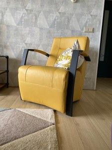 Leren fauteuil met stalen frame - geel leer - Echt leer, Industrieel, ontdek de vele Leersoorten en Kleuren bij ShopX