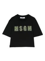 MSGM Kids t-shirt en coton à logo pailleté - Noir