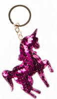 LG Imports sleutelhanger eenhoorn pailletjes 7 cm fuchsia