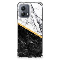 Motorola Moto G53 Anti-Shock Hoesje Marmer Wit Zwart - Origineel Cadeau Man