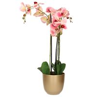 Orchidee kunstplant roze - 75 cm - inclusief bloempot goud glans - thumbnail