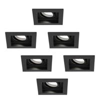 Set van 6 Durham vierkante LED inbouwspots - 5 Watt 400 lumen - 6000K daglicht wit - GU10 - Dimbaar Kantelbaar - Voor binnen - Zwart