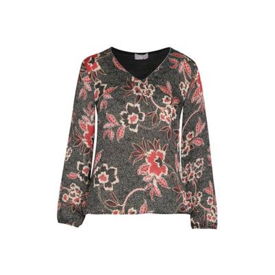 Cassis gebloemde top zwart/fuchsia/wit