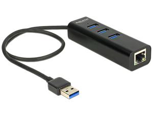 Delock 62653 USB 3.0-hub 3-poorts + 1-poorts Gigabit LAN 10/100/1000 Mbps