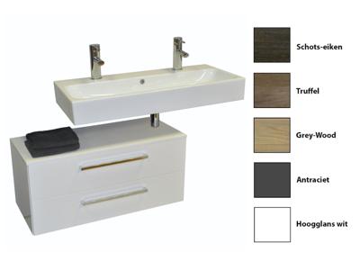 Sanicare Q17 badkamermeubel 2 laden 2 kraangaten 100 cm schots-eiken Sanicare Q17 badkamermeubel 2 laden 2 kraangaten 100 cm schots-eiken