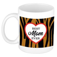 Best mom ever tijgerprint cadeau mok / beker wit   - - thumbnail