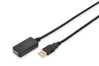 DIGITUS Actieve USB 2.0 verlengkabel - Repeater kabel - USB A male naar USB A female - 5 m - 480 Mbit/s - Plug & Play - Voeding via USB - Zwart