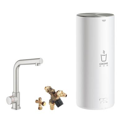 GROHE Red Mono kokendwaterkraan L-uitloop & 7 liter combi boiler, energielabel A, kinderbeveiliging, SuperSteel GROHE Red Mono kokendwaterkraan L-uitloop & 7 liter combi boiler, energielabel A, kinderbeveiliging, SuperSteel
