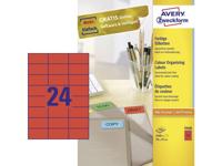 Avery-Zweckform 3448 Universele etiketten 70 x 37 mm Papier Rood 2400 stuk(s) Permanent hechtend Inkjet, Laser (zwart/wit), Laser (kleur), Kopiëren (zwart/wit)