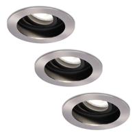 Set van 3 Mesa LED inbouwspots - GU10 5 Watt 400 lumen - 6400K Daglicht wit - Dimbaar - verzonken - Rond - Kantelbaar - IP20 Voor binnen - RVS
