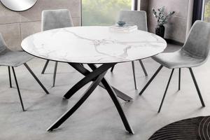 Ronde eettafel ALPINE 120cm wit keramiek marmer design zwart metalen poten sterframe - 44230