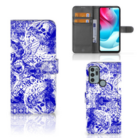 Telefoonhoesje met Naam Motorola Moto G60s Angel Skull Blauw