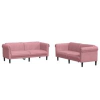 vidaXL 2-delige Loungeset fluweel roze, bankenset, tv-stoel, fauteuil, sofa, stoffen bank, beklede bank, fluwelen bank, loungebank, woonkamermeubilair