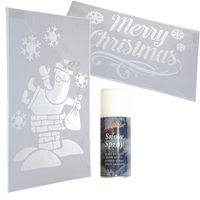 Kerst raamsjablonen - merry christmas en kerstman - met sneeuwspray - 54 cm - thumbnail