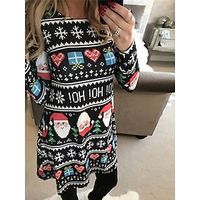 Dames Gewone jurk Geometrisch Kerstman Kerstjurk Jurk met print Strakke ronde hals Afdrukken Mini-jurk Kerstmis Dagelijks Modieus Modern Normale pasvorm Lange