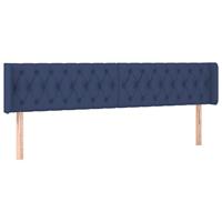 vidaXL Hoofdbord met randen 203x16x78/88 cm stof blauw, hoofdeinde, houten hoofdeinde, bedonderdeel, houten hoofdbord, slaapkamermeubel, bedaccessoire