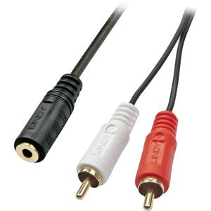 LINDY 35677 Kabel Cinch / Jackplug Audio Adapter [2x Cinch-stekker - 1x Jackplug female 3,5 mm] Zwart