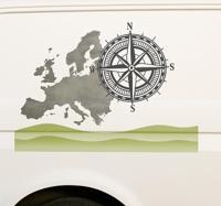 Wereldwijd landschap en kompas caravan sticker