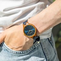 Houten Horloge Ocean Lights - Navy Blue Cactus