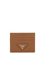 Prada porte-cartes en cuir à plaque logo - Marron