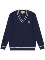 Gucci logo-patch cotton-wool sweatshirt - Bleu - thumbnail